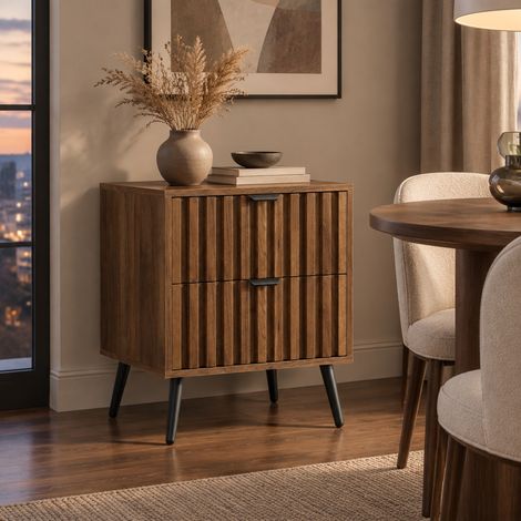 Table de chevet moderne en MDF coloris noyer, 2 tiroirs, 45 x 40 x 52,98 cm (1/5)