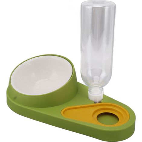 Distributeur d'eau et de nourriture 2 en 1 pour chiens et chats, multifonctionnel, anti-déversement et antidérapant, pour intérieur (vert). (1/5)