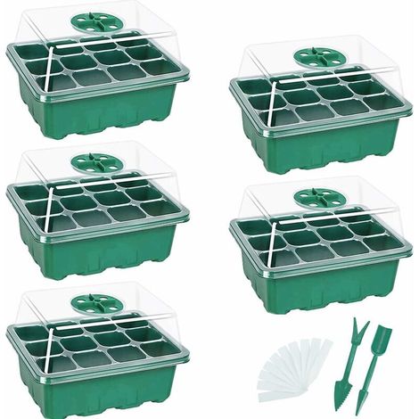 lucky-88 Mini-Gewächshaus mit 12 Löchern für die Anzucht von Sämlingen, mit einstellbarer Feuchtigkeitskuppel, robustes Anzuchtgewächshaus, 5er-Pack (1/5)