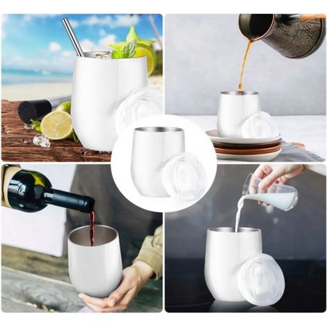 Tasse + Paille + Goupillon + Couvercle + Goupillon Swig Egg Cup en acier inoxydable, forme créative en U, 35 cl, pour vin rouge, 304, grande tasse blanche. (1/5)