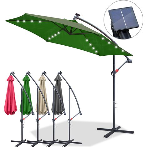 EINFEBEN Parasol Deporté Lumineux Ø300CM - 24 LED & Base en Croix - Hauteur et Angle Réglables - Système de Manivelle, Vert (1/4)