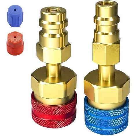 Raccord rapide R1234YF vers R134A, kit d'adaptateur de réfrigérant R1234yf pour tuyau de charge CA, kit de conversion de connecteur de charge CA côté haut/bas pour climatisation (1/4)