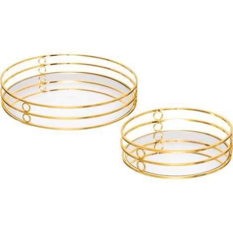 Set aus 2 Tabletts Feel - Holz und Glas - goldfarben