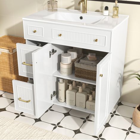 Badezimmerschrank mit Keramikwaschbecken 81,7 cm, weiß HAVRYA (1/5)
