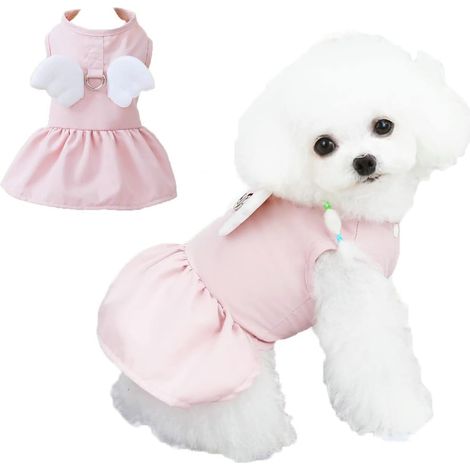 1 robe pour chien, coton rose, motif ailes d'ange, sans manches, été/automne, taille S/M/L/XL (1/5)