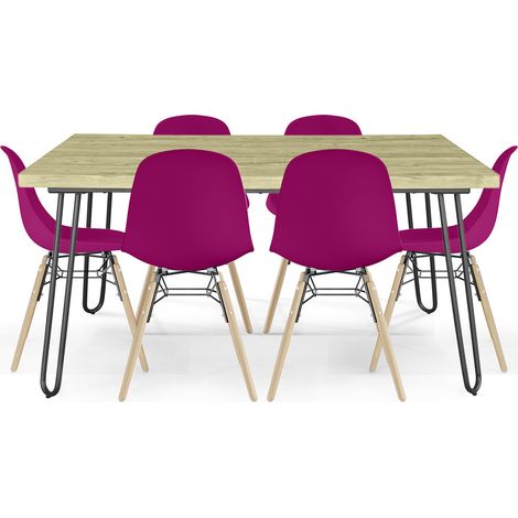 Pack Tavolo Hairpin (90x150 cm) + 6 Sedie da Pranzo Nordic Skögur Malva