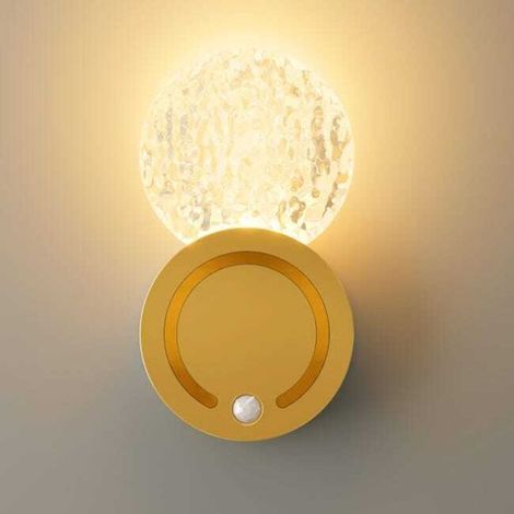 Applique murale LED d'intérieur avec détecteur de mouvement à 120°, intensité réglable, rechargeable par USB, en acrylique, pour bureaux, couleur or. (1/5)