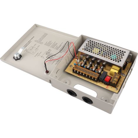 Boîtier de distribution électrique pour caméra CCTV 12V 4 canaux 5A fusible 110V 220V coffret métallique prise secteur verrouillage (1/5)