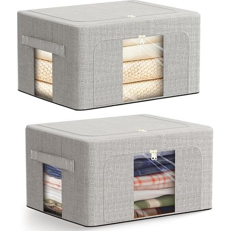 2 x 24 L Foldable Clothes Storage Bag with Metal Frame, Large Storage Box for Duvets, Blankets Toys Clothes (1/5)