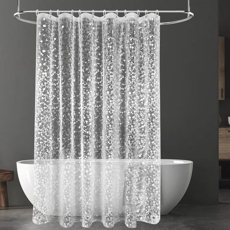 Anti-Schimmel-Duschvorhang aus PEVA, 180 x 180 cm, halbtransparentes Kieselsteinmuster, waschbar, 12 Haken, magnetischer Boden (1/2)