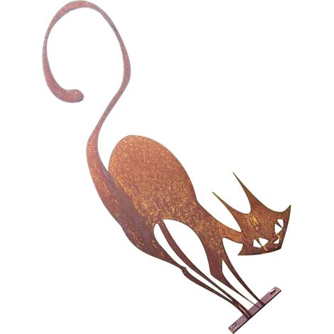 Décoration de jardin Halloween Silhouette de chat métal Sculpture extérieure Stake Rustique Fer 42.5x18cm (1/5)