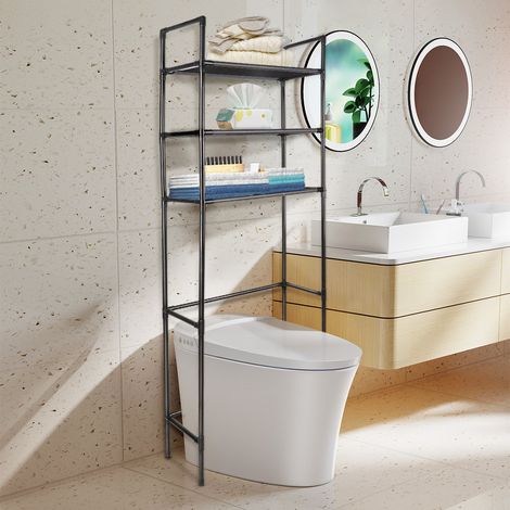 Étagère 3 Étages pour Salle de Bain et Lave-linge - Acier Inoxydable, Tissu Noir Résistant (50x26x150cm), Gain de Place Maximal (1/5)