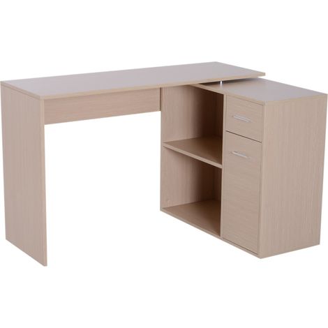 easycomfort scrivania moderna per computer girevole con 2 ripiani e 2 cassetti, tavolo da pranzo in truciolato, 117x82x74 cm, color rovere e legno (1/5)