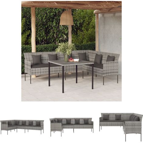 Gartensofa in L-Form mit Kissen Grau Poly Rattan (1/5)