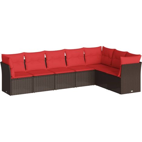 7 Piece Garden Sofa Set with Cushions Brown Poly Rattan vidaXL (1/3)