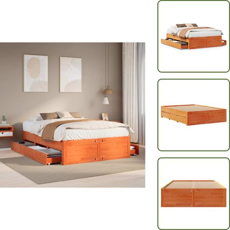 Massivholzbett ohne Matratze mit Schubladen Braun 150x200 cm - Bettgestell - Bettgestelle - Bettrahmen - Bett (1/5)