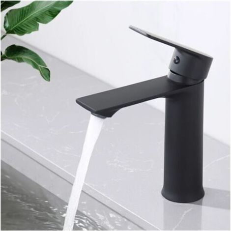 Robinet de Lavabo Noir Mitigeur Salle de Bain Monotrou Mélangeur l'eau Chaude et Froide pour Salle de Bain en Acier Inox (1/5)