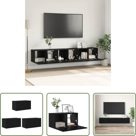 Meuble TV - Ensemble meuble TV 3 pcs Noir 60 x 30 x 30 cm Bois d'ingénierie (1/5)