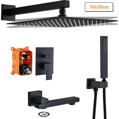 Zamery – Colonne de douche encastrée noire – Mitigeur 3 modes – Pommeau carré 30cm en acier inoxydable – Installation facile G1/2 (1/5)