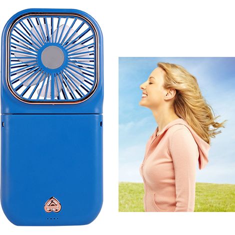 Ventilateur de cou pliable à trois niveaux réglables, rechargeable par USB, mini ventilateur portatif à suspendre autour du cou pour la randonnée et les pique-niques (bleu) (1/5)