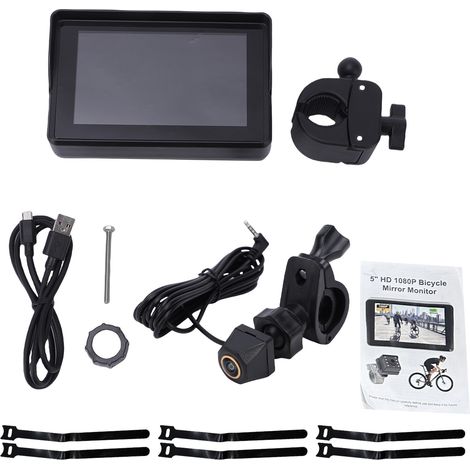 Rétroviseur vélo guidon, caméra recul 1080p moniteur 5", vision nocturne, 110° VTT route (1/5)