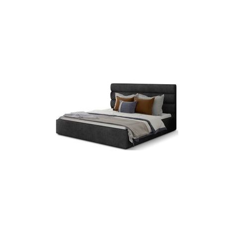 Lit adulte avec coffre de rangement Klarina - Tissu rembourré-Gris anthracite-140x200 (1/5)