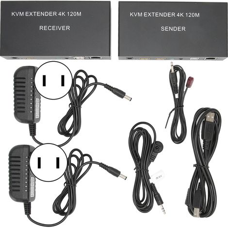Extension HDMI 4K HD Multimédia sur CAT 5E/6 120m avec KVM pour Clavier Souris, Prise US 100-240V (1/5)