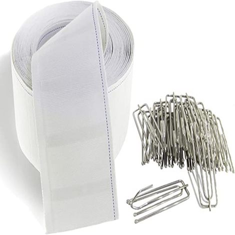 Ruban adhésif textile de 10 mètres avec 20 crochets, crochets renforcés et épaissis de 8 cm, accessoires pour rideaux, crochets pour ruban adhésif textile