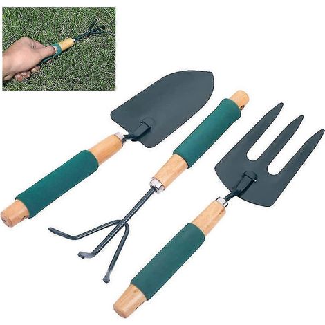 Ce mini-kit d'outils de jardinage en 3 pièces comprend une pelle avec un manche en éponge, un pot de fleurs et un râteau. (1/5)