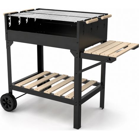 Barbecue A Carbone Con Porta Utensili E Mensola Inferiore Graticola Regolabile In Altezza Ripiano Laterale Struttura In Acciaio Con Ruote Per Giardino Patio Picnic E Outdoor Cooking 122 x 53 x 100 Cm  (1/5)