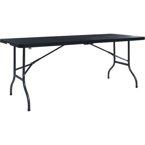 Table de Jardin Pliante 180x75x72 cm, Table Extérieure en Résine Tressée HDPE Imitation Rotin, Meuble de Terrasse Noir (1/5)