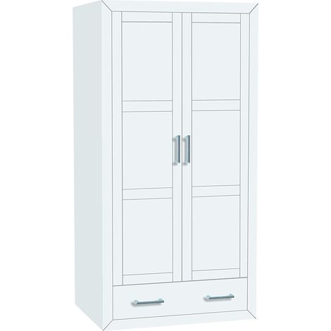 Placard Armoire meuble de rangement en MDF et pin massif laqué blanc - Longueur 105 x Profondeur 55 x Hauteur 200 cm (1/3)