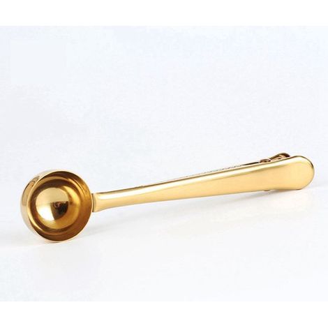 Cucchiaio da caffè in acciaio inox, color oro, cucchiaio da caffè multifunzionale per misurare caffè, tè, proteine in polvere, bevande istantanee e altro ancora - perfetto (1/5)