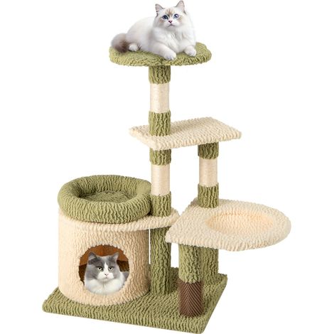 Albero per gatti alto 97cm con pali di sisal per graffiature, Torre multi-livello estetica con condominio Verde (1/5)