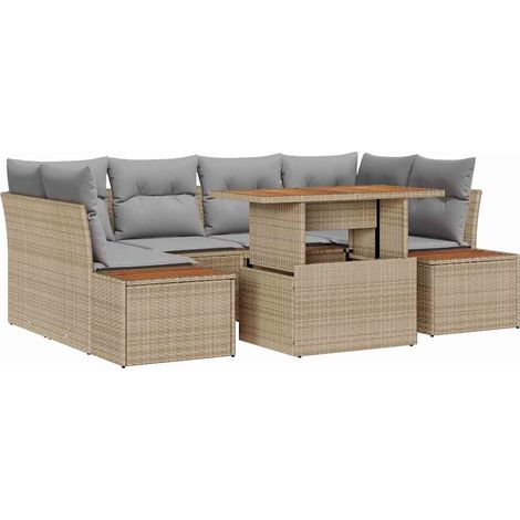 Maison Exclusive - Garten Essgruppe mit Kissen 9 pcs Beige und Gr