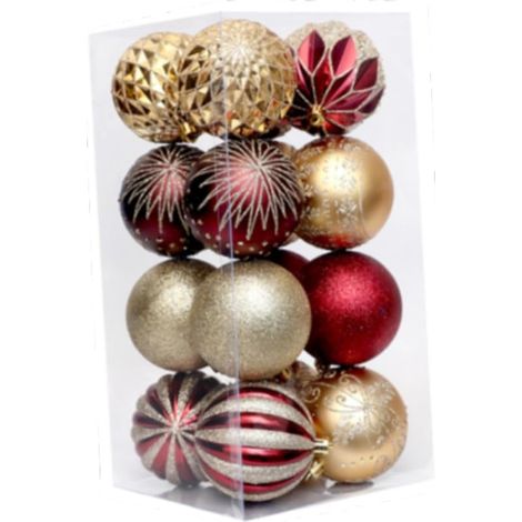 16 Pièces Boules de Noël Décoratives Suspendues Arbre Boîte Artisanat PP Réutilisables Convient pour Salon Chambre Mariage Cheminée, Or Rouge (1/5)