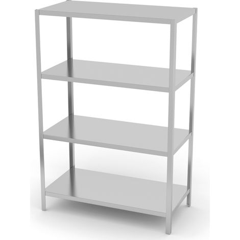 Scaffale per alimenti in acciaio inox con 4 ripiani completi 180(h)x120x50cm - Hendi 812549