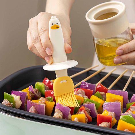 Bouteille d'huile avec pinceau à badigeonner en silicone, distributeur d'huile pour la cuisine, la pâtisserie, le barbecue, beige (1/5)