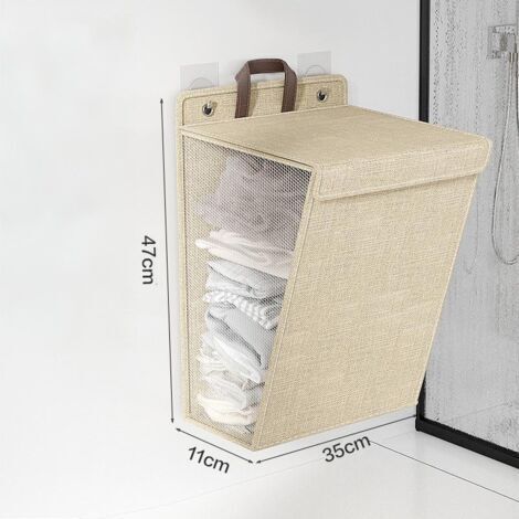 Panier à linge mural pliable, grande taille, multifonctionnel, idéal pour les chaussures, les chaussettes et les serviettes (beige)
