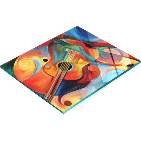 Tavola decorativa multifunzionale da cucina in vetro temperato con scritta "Musica", 60x52 cm. (1/5)