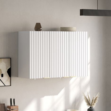 Mobile alto a parete 90x29x60 cm in MDF bianco, 3 ante, salvaspazio per cucina – MEUBLIV (1/5)