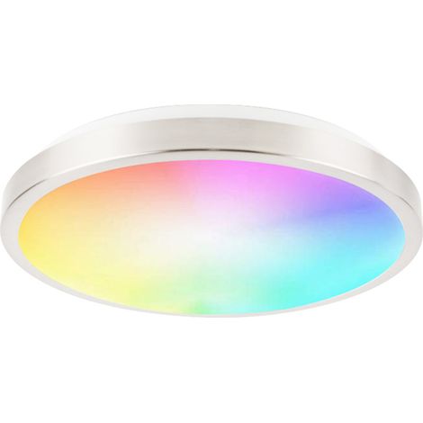 Intelligente LED-Deckenleuchte, 28 cm, 15 W, Einbau, WLAN-fähig, 2700–6500 K Weiß und RGB-Mehrfarben, Helligkeit einstellbar, Sprachsteuerung, App-Programmierung, gebürstetes Nickel, Hub-frei (1/4)