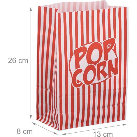 Lotto di 48 sacchetti per popcorn pratici retro serata cinema déco design 12 x 6 x 4 cm in carta rossa 130014712