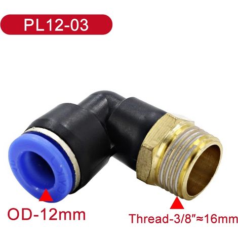 (PL12-03-50 PCS) Coude PL, raccord pneumatique mâle à filetage, montage par pression sur tube, diamètre extérieur (1/5)