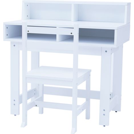 Fantasy Fields by Teamson Kids Wooden Writing Desk with Storage, Children's Play Table and Chair Set, School Study Desk Organiser in White (1/4)