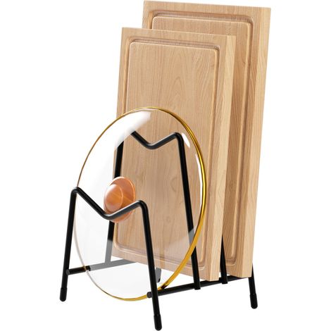 Rack De Rangement Pour Planche À Découper - En Fer Carboné Noir Antirouille - Autonome Sur Plan De Travail - Pour Plaques, Couvercles De Casseroles, Bols Et Planches - 1 Pièce (1/5)
