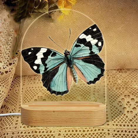 Veilleuse en forme d'arc avec papillon vert-bleu et taches blanches Lampe LED 7 couleurs Décoration chambre bébé Cadeau baby shower (1/5)