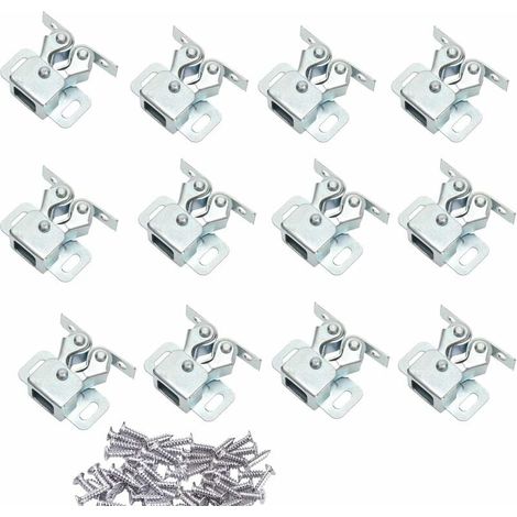 Paquete de 12 pestillos de doble rodillo para puertas de armarios, de latón pulido, para puertas, armarios, cajones y gabinetes, galvanizados. (1/5)