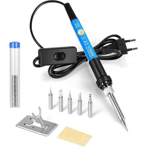Fer à souder électrique 60W – Température réglable 200-450°C – Temps de chauffe 1-3 min – 5 pointes pour circuits imprimés et électronique (1/5)