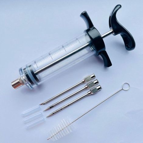 Seringue de cuisine alimentaire de 30 ml avec 3 aiguilles en acier inoxydable et 1 brosse – Seringue noire de qualité supérieure – Convient pour la dinde, le bœuf, le poulet, la viande, les rôtis et l (1/5)